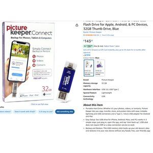 Picture Keeper Connect Photo & Video 32GB USB Flash Drive, Apple, Android, & PC
